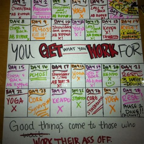 Good Things Come Those Who Work My P90x Phase One Calendarmotivation