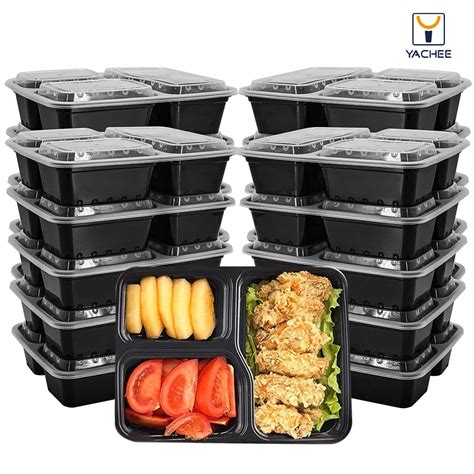 Meal Prep Containers 20 Pack Yachee 32oz 3 Compartment Food Storage