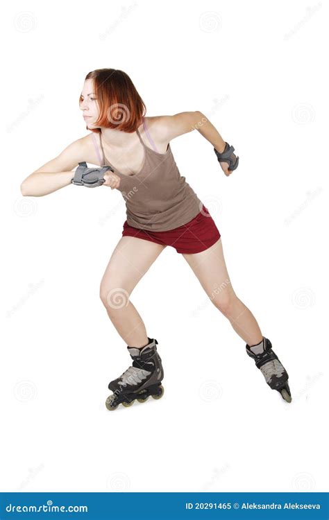 Girl On Rollerblades In Start Pose Stock Image Image Of Happy