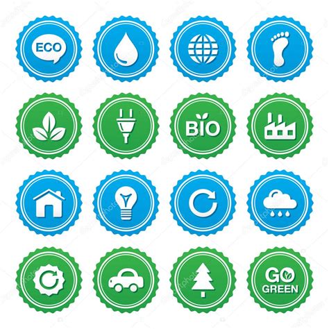 Conjunto De Etiquetas Ecológicas Verdes Ecología Reciclaje Concepto