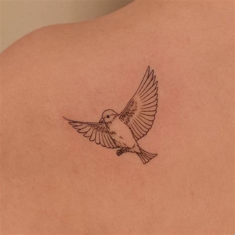 Fine Line Bird Tattoo On The Shoulder Blade