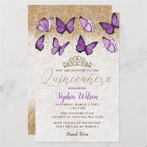 Budget Purple Butterfly Quinceañera Invitation Zazzle