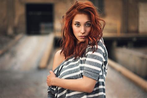 victoria ryzhevolosaya women face hazel eyes nose rings redhead tattoo portrait model