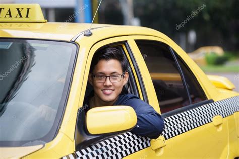 Portrait Taxi Driver Smile Car Driving Happy — Stock Photo © Diego