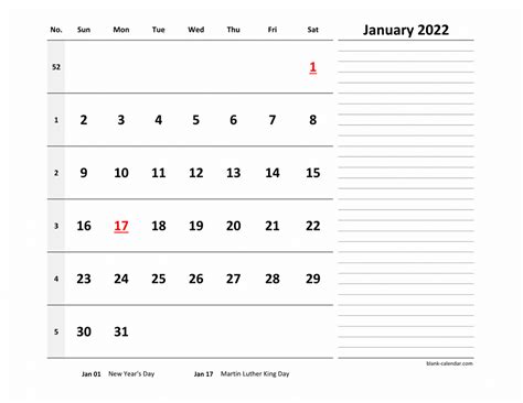 Free Download 2022 Excel Calendar Large Space For Notes Horizontal