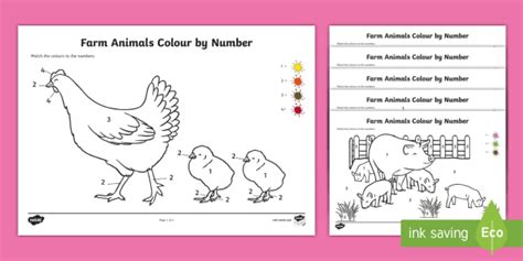 Farm Animals Worksheet For Eyfs Colour By Number Activity