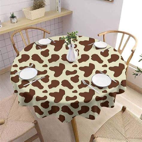 Diliteck Cow Print Picnic Round Tablecloth Cattle Skin With Brown Spots