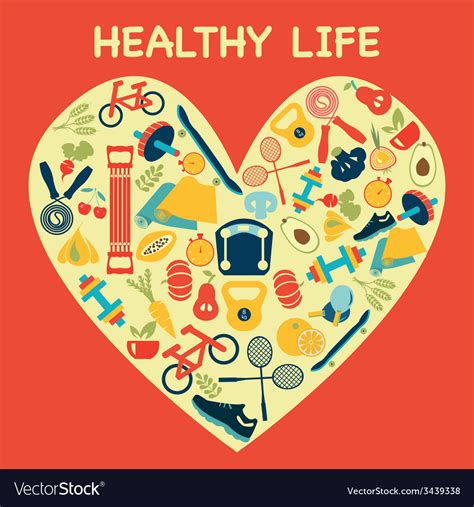 Healthy Lifestyle Background In Heart Shape Illu