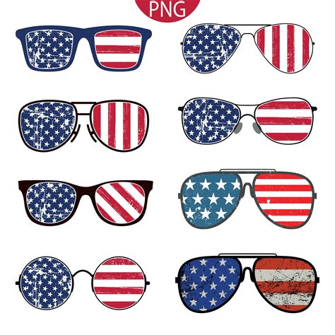 American Flag Sunglasses Multi Pack 8 PNG Files Patriotic 4th of July