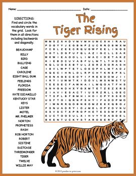 The Tiger Rising Word Search By Puzzles To Print TpT Novel Study