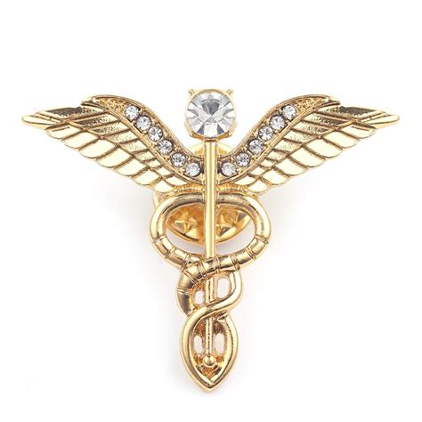 3 Colors Crystal Caduceus Badge Brooches Lapel Pins Medicine Symbol