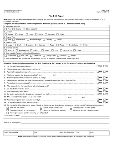 Fire Drill Report Form Texas Free Download