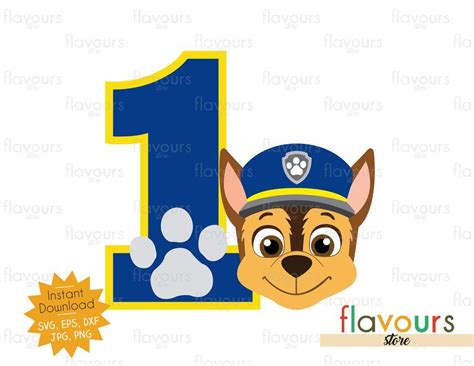 Number 1 Chase Paw Patrol Instant Download Svg Files Paw
