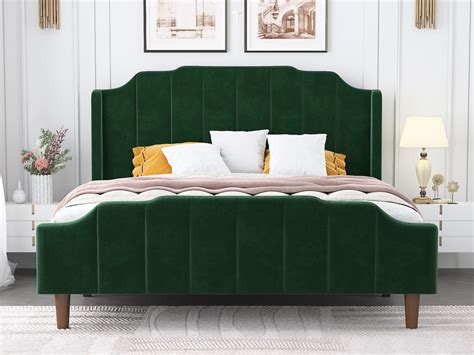 Nextfur Queen Size Velvet Bed Frame With Modern Curved Upholstered