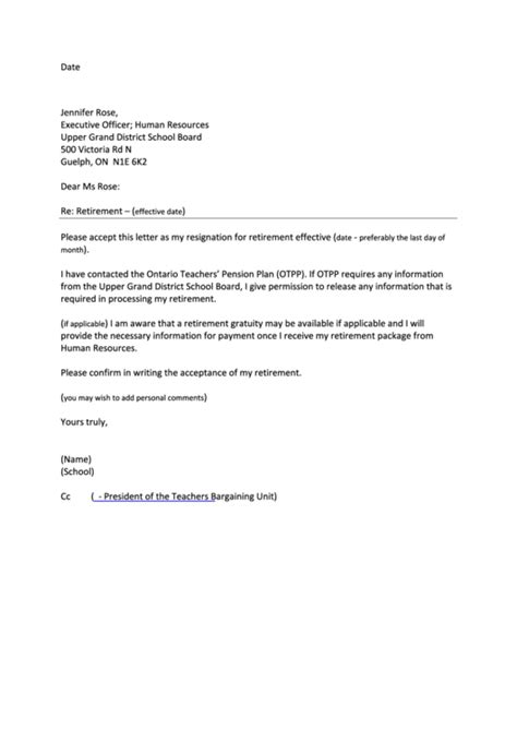Sample Retirement Letter Template printable pdf download