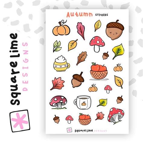 Autumn Themed Doodle Stickers Fall Season Stickers Planner And