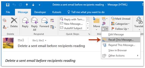 How To Deleterecall A Sent Email Before Recipients Reading In Outlook