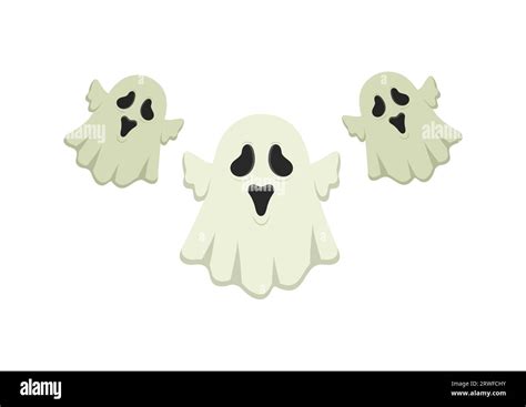 Three Scary Ghosts Vector Flat Design Ghost Cartoon Isolated On White