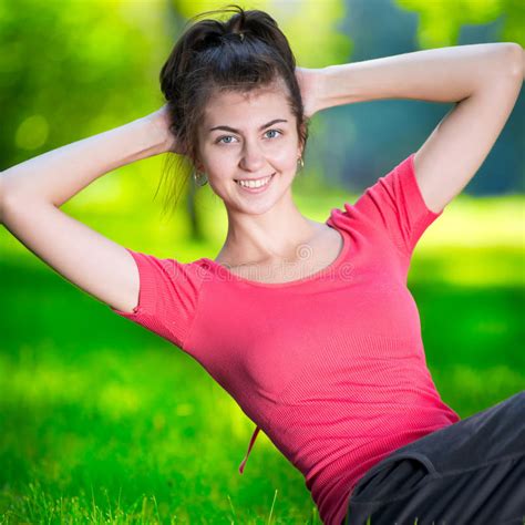 Fitness Sport Training And People Concept Smiling Woman Doing