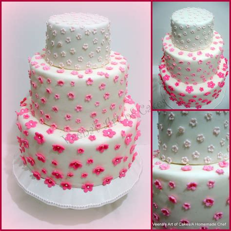 Three Wedding Cakes Scalloped Lace Ombre Pink Blossoms And Classic