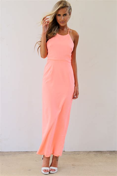 Coral Longer Lengths Dress Neon Peach Maxi Dress With Ustrendy