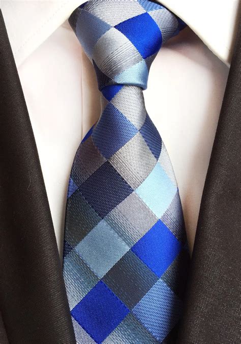 2017 High Quality Checks Plaids Blue Grey Mens Silk Tie 100 Jacquard