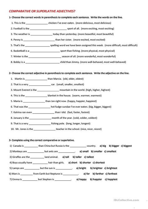 Superlative And Comparative Adjectives Worksheet