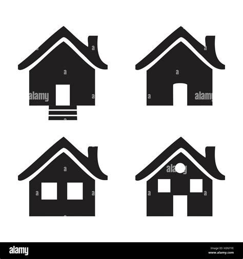 Black And White Flat Icons Homes Isolated Vector Illustration Stock