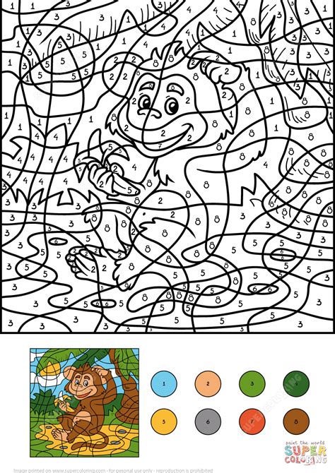 Animal coloring pages for adults. Monkey Animal with a Banana Color by Number | Free ...