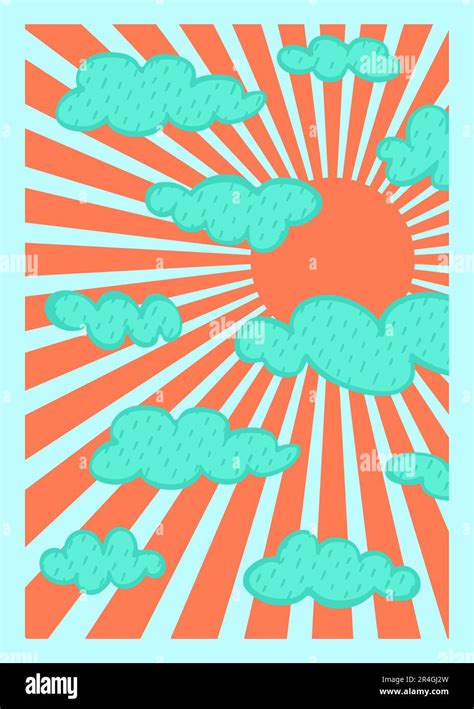 Groovy Sun Cloudy Vertical Poster Abstract Retro Line Art Aesthetic 70s