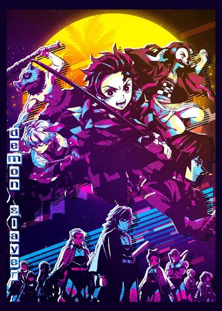 demon slayer retro poster by fujiwara displate anime retro poster anime wall art