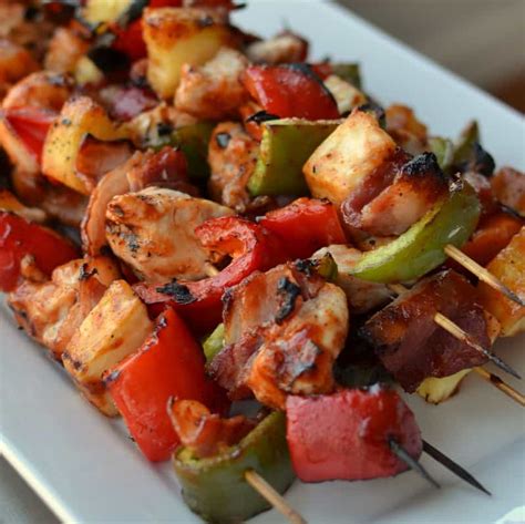 Pour pineapple sauce over chicken. Chicken Bacon Pineapple Pepper Skewers | Small Town Woman