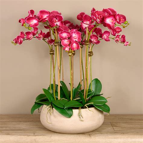 Faux Pink Orchid Arrangement Fake Silk Flowers Realistic Etsy