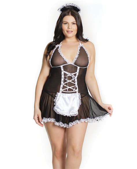 Fashion French Maid Chemise Wattached Apron And Headpiece