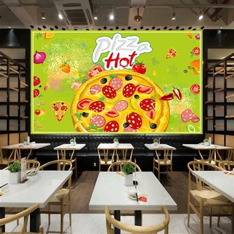 Custom Photo Wallpaper Hand Painted Delicious Pizza Western Restaurant
