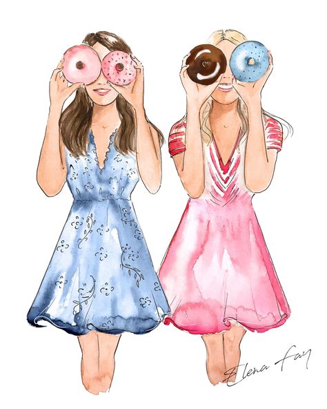 Best Friends Print Donut Print Fashion Illustration By Elenafayart