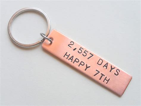 What are traditional milestone anniversary gifts? Copper Tag Keychain Engraved with "2,555 Days, Happy 7th ...