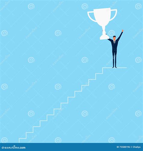 Businessman Going Up To Trophy And Success Stair Step To Success
