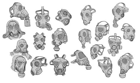 Various Types Of Gas Masks Are Shown In Black And White As Well As The