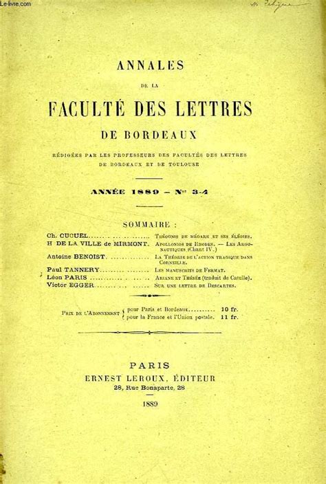 Annales De La Faculte Des Lettres De Bordeaux N° 3 4 1889 By