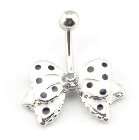 Baqi 14g White Bow Bowknot Enamel Belly Ring Navel Bar Body Piercing Jewelry White