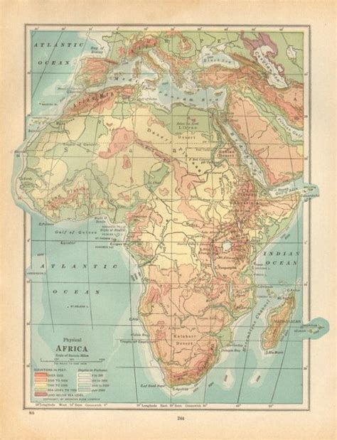Vintage Africa Map 1935 Color Print Physical Map Of Africa