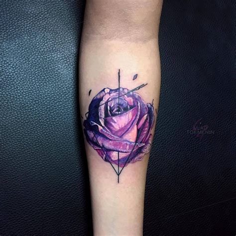 Purple Rose Tattoo On The Inner Forearm