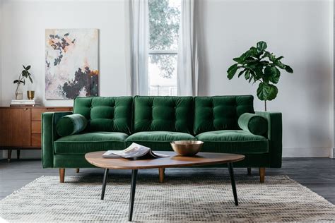 Tufted Green Velvet Sofa Danell By Jovili Styletype Mid Century