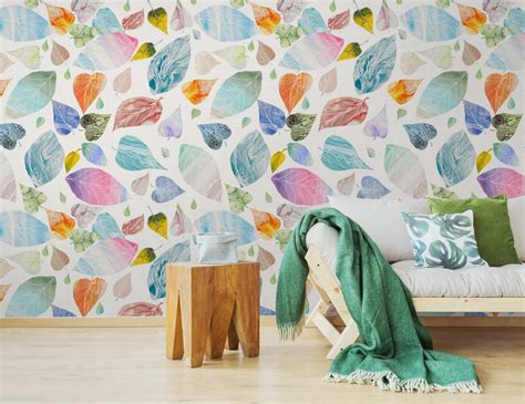 Colorful Leaf Pattern Wallpaper Mural Wallpaper Wallmur