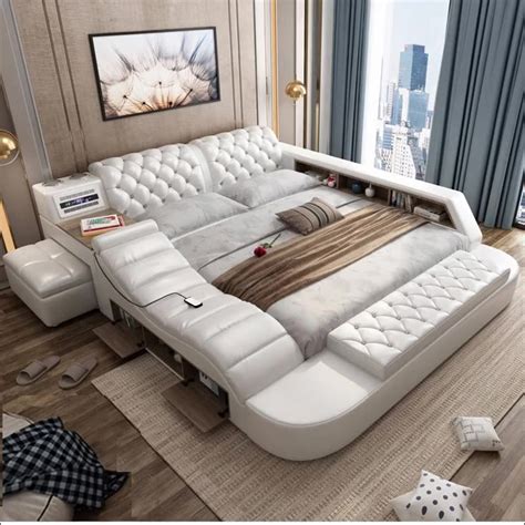 Intelligent Multifunctional Bedroom Furniture Ultimate Smart Bed Double King Size Leather
