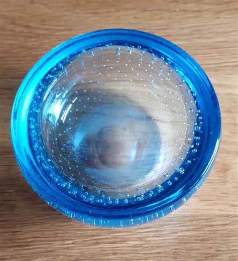 Vintage Retro 1960s Whitefriars Controlled Bubble Blue Art Glass Dish