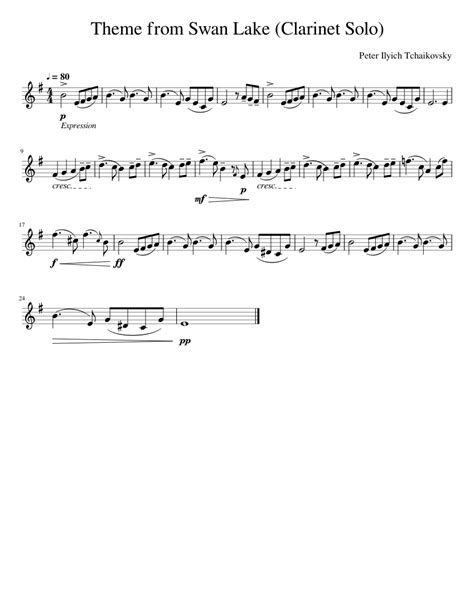 Theme From Swan Lake Clarinet Solo Sheet Music For Clarinet In B Flat