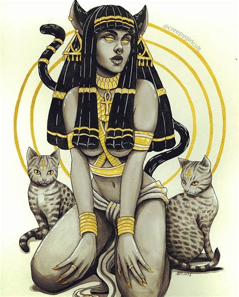 bastet illustrated by creepygirlcult on instagram egyptian goddess art egyptian cat
