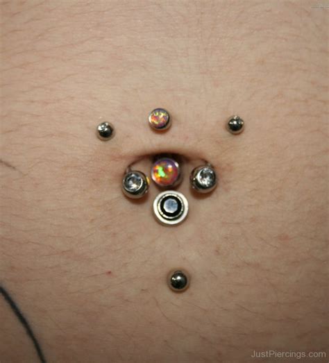 Surface Navel Piercing With Opal Studs